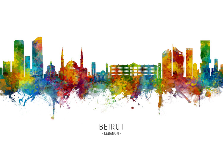 Beirut skyline with visible damage from recent conflict