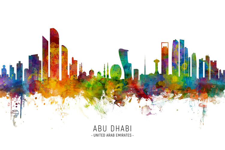 Плакат Abu Dhabi United Arab Emirates Skyline Cityscape Painting Wa