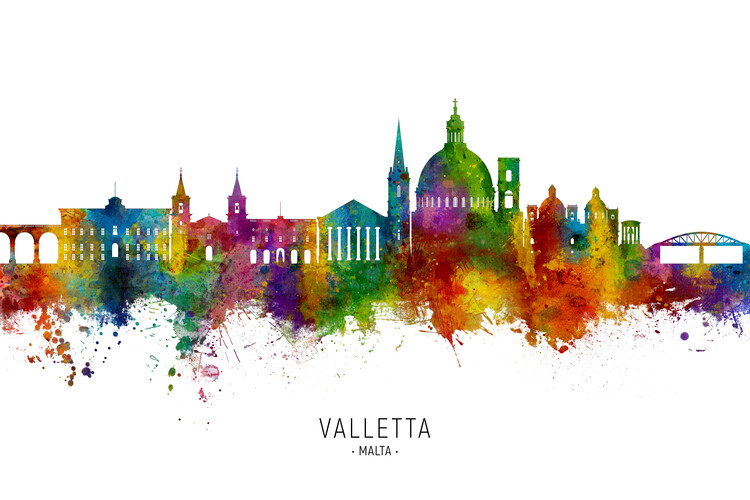 Плакат Valletta Malta Skyline Cityscape Painting Watercolor