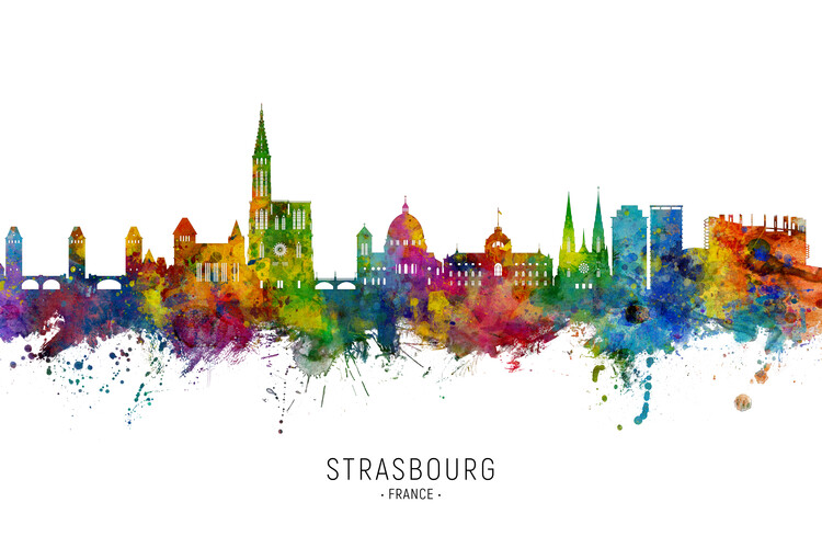 Плакат Strasbourg France Skyline Cityscape Painting Watercolor