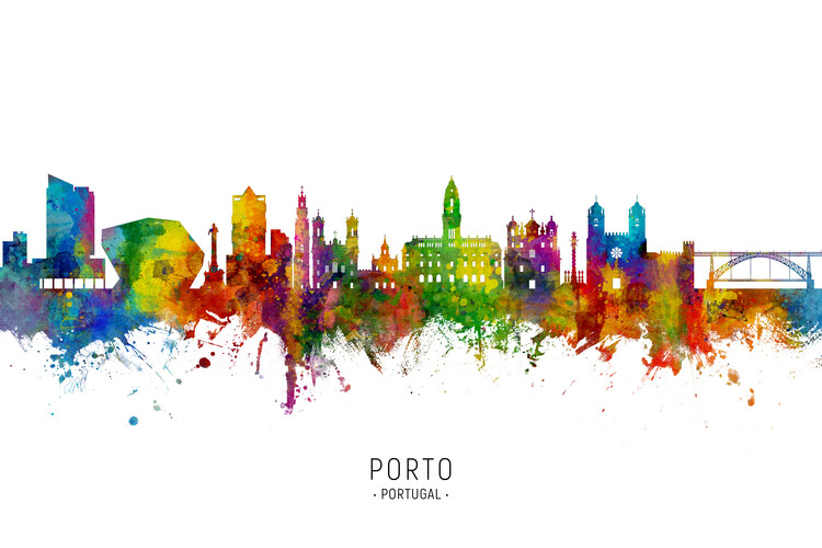 Плакат Porto Portugal Skyline Cityscape Painting Watercolor