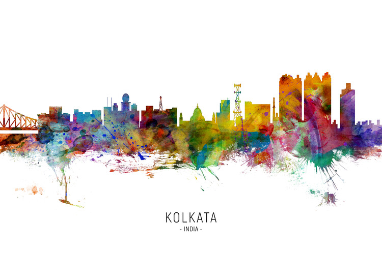 Плакат Kolkata India Skyline Calcutta Cityscape Painting Watercolor