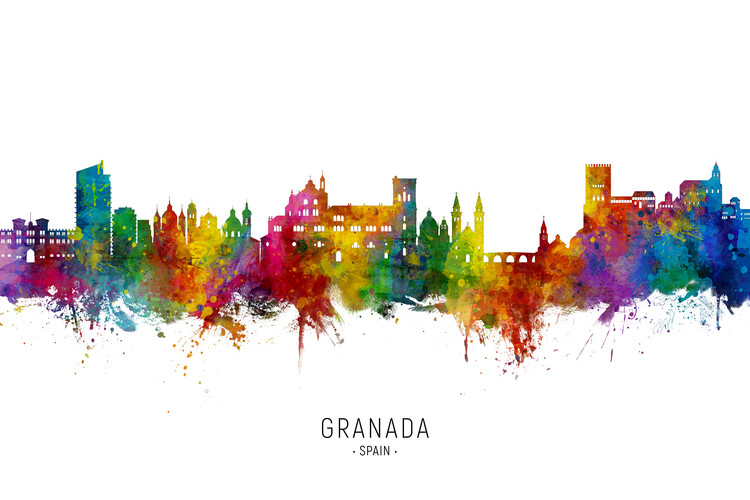Плакат Granada Spain Skyline Cityscape Painting Watercolor