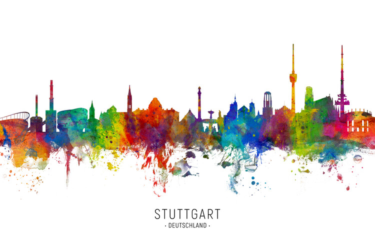 Плакат Stuttgart Deutschland Skyline Cityscape Painting Watercolor