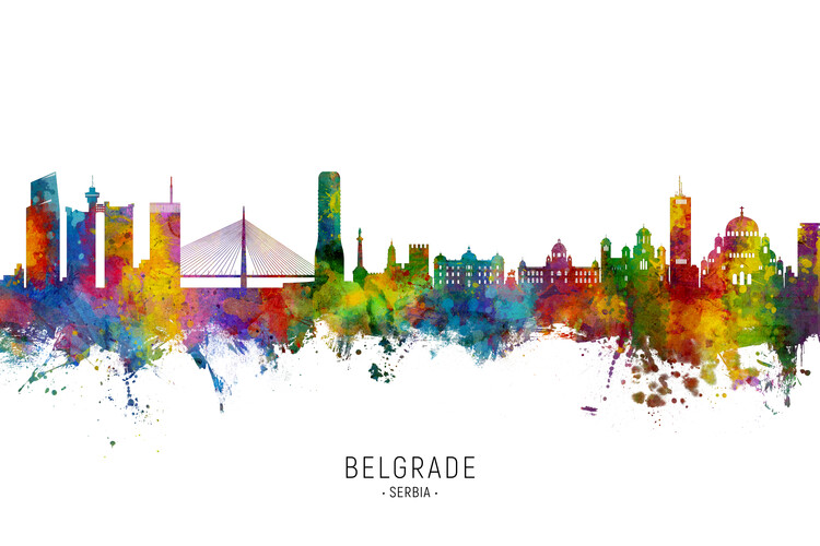 Плакат Belgrade Serbia Skyline Cityscape Painting Watercolor