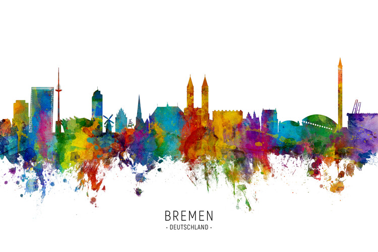Плакат Bremen Deutschland Skyline Cityscape Painting Watercolor