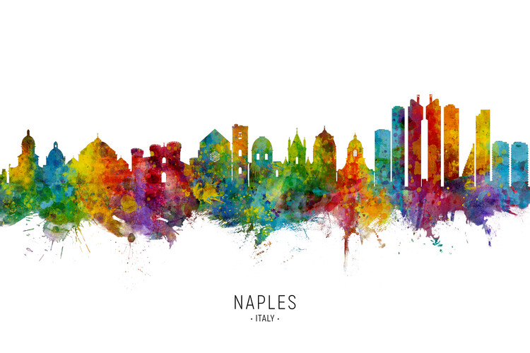 Плакат Naples Italy Skyline Cityscape Painting Watercolor