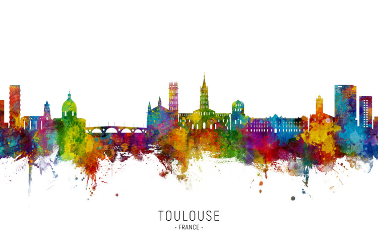 Плакат Toulouse France Skyline Cityscape Painting Watercolor