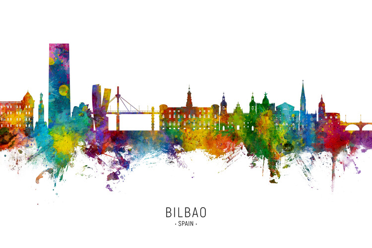 Плакат Bilbao Spain Skyline Cityscape Painting Watercolor