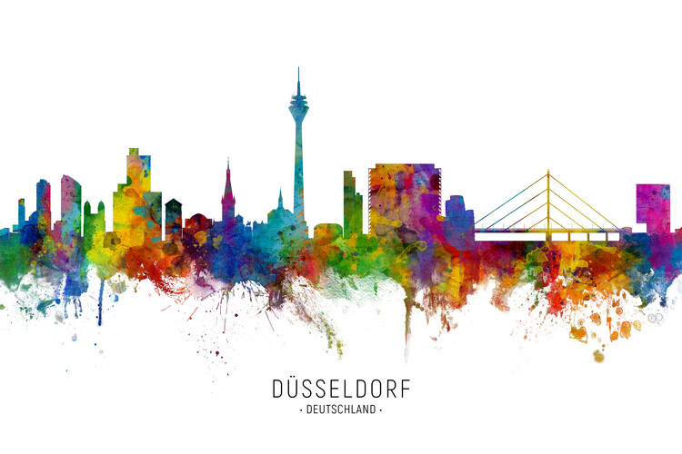 Плакат Düsseldorf Germany Skyline Cityscape Painting Watercolor
