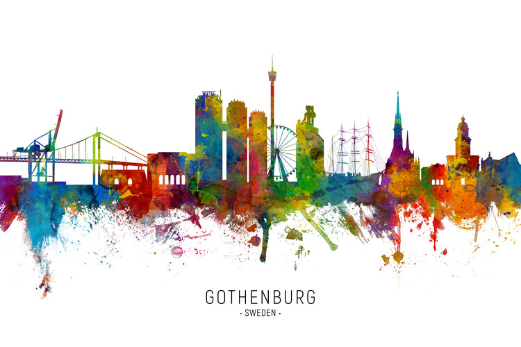 Принти на полотні Gothenburg Sweden Skyline Cityscape Painting Watercolor