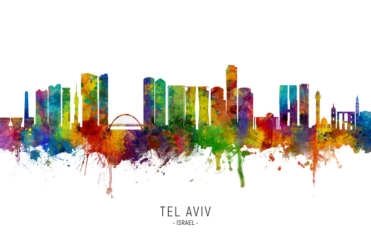 Плакат Tel Aviv Israel Skyline Cityscape Painting Watercolor