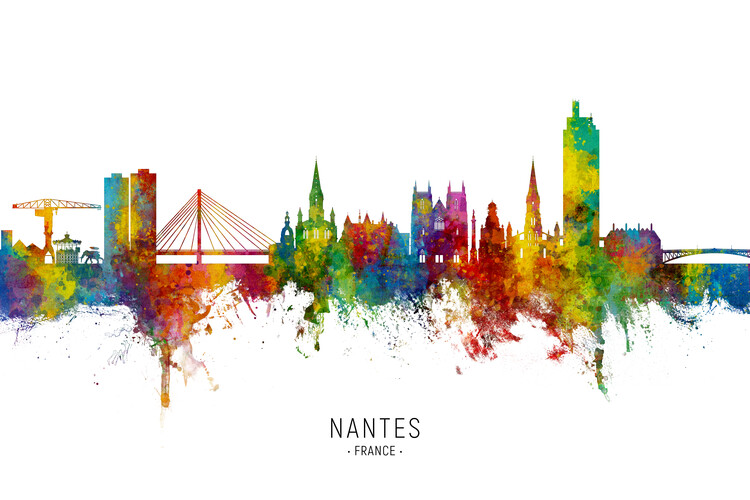 Плакат Nantes France Skyline Cityscape Painting Watercolor