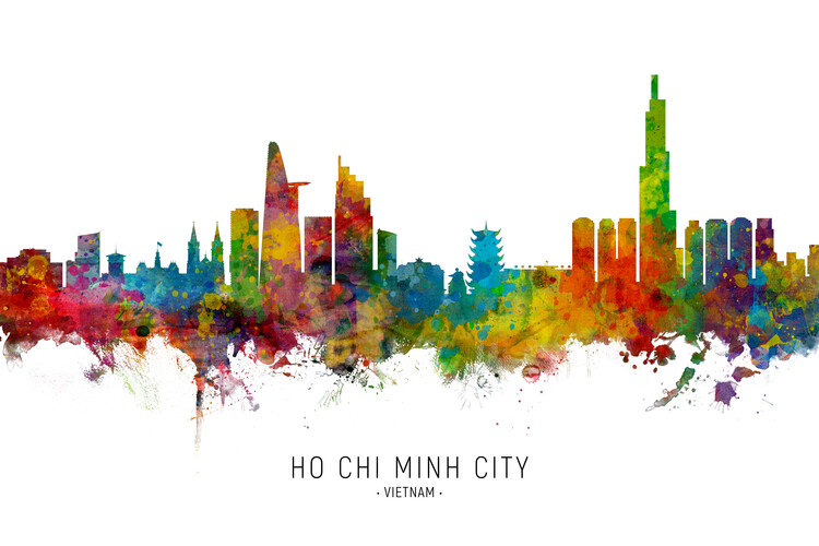 Плакат Ho Chi Minh City Vietnam Skyline Cityscape Painting Watercol