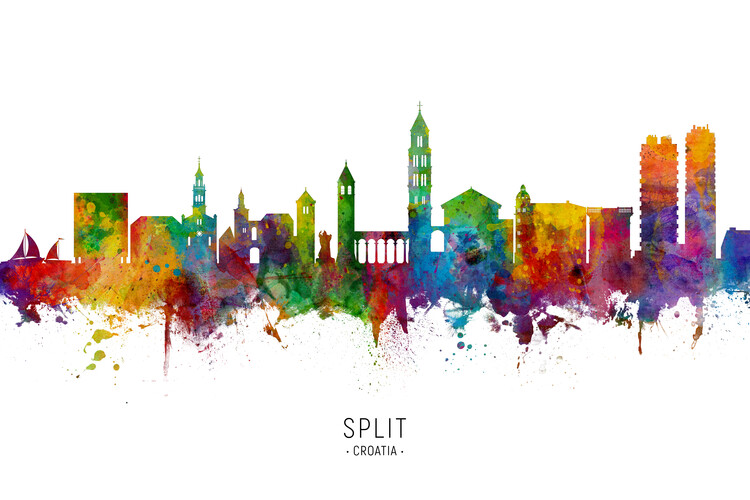 Плакат Split Croatia Skyline Cityscape Painting Watercolor