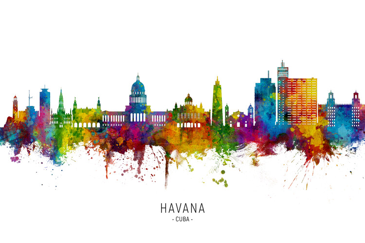 Плакат Havana Cuba Skyline Cityscape Painting Watercolor