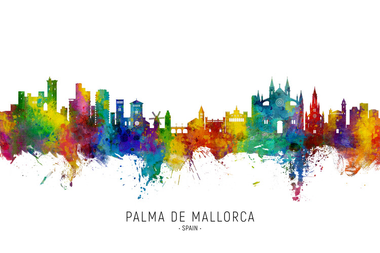 Плакат Palma de Mallorca Spain Skyline Cityscape Painting Watercolo
