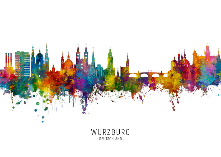 Плакат Würzburg Deutschland Skyline Cityscape Painting Watercolor