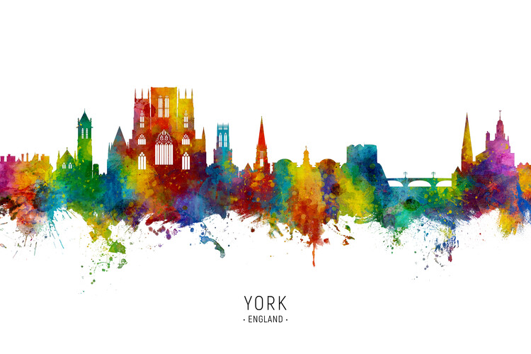 Плакат York England United Kingdom Skyline Cityscape Painting Water