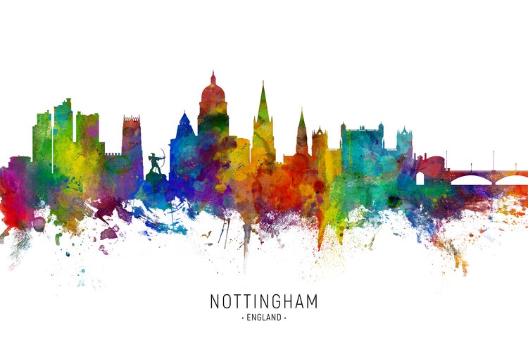 Плакат Nottingham England United Kingdom Skyline Cityscape Painting