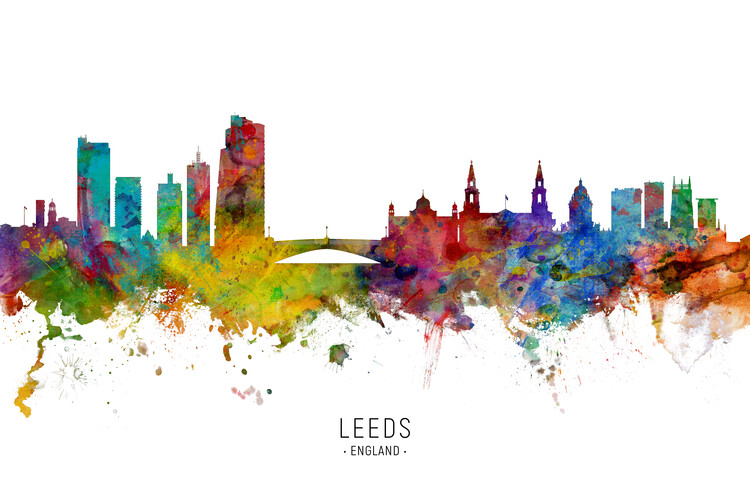 Poster Leeds England United Kingdom Skyline Cityscape Painting Wate