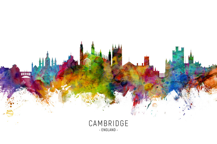 Poster Cambridge England United Kingdom Skyline Cityscape Painting