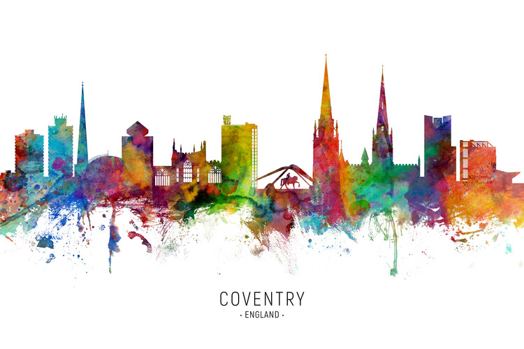 Poster Coventry England United Kingdom Skyline Cityscape Painting W
