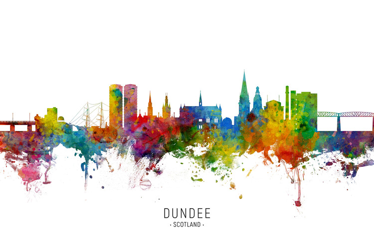 Poster Dundee Scotland United Kingdom Skyline Cityscape Painting Wa