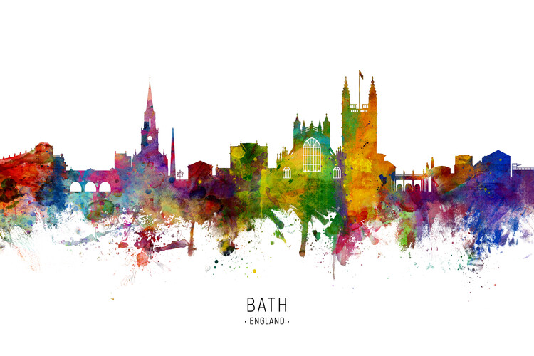 Poster Bath England United Kingdom Skyline Cityscape Painting Water