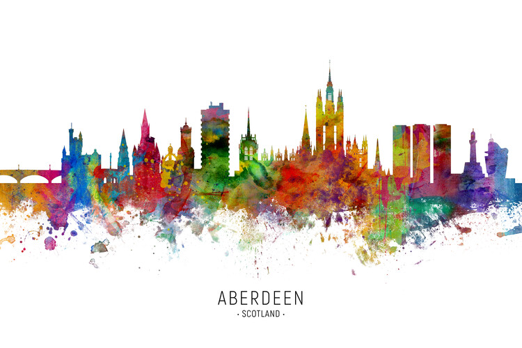 Poster Aberdeen Scotland United Kingdom Skyline Cityscape Painting