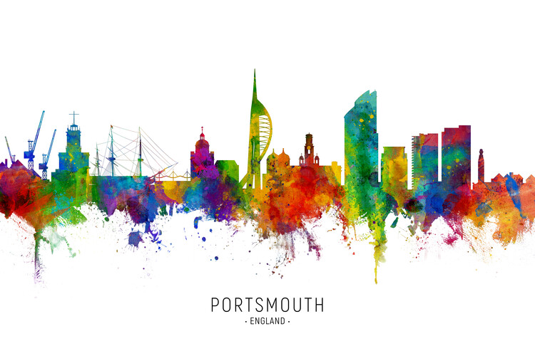 Poster Portsmouth England United Kingdom Skyline Cityscape Painting
