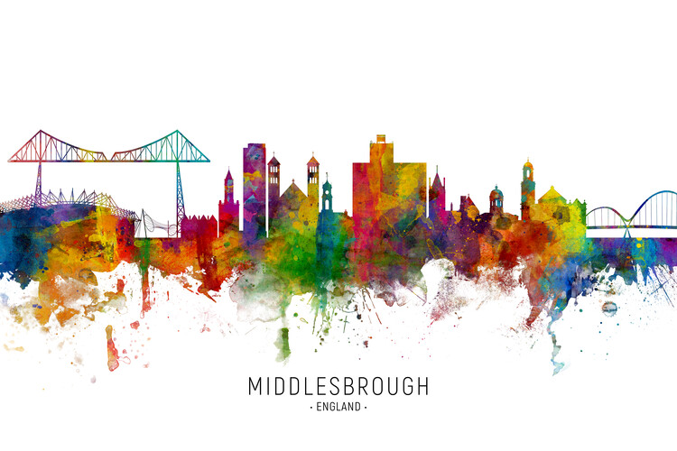 Poster Middlesbrough England United Kingdom Skyline Cityscape Paint