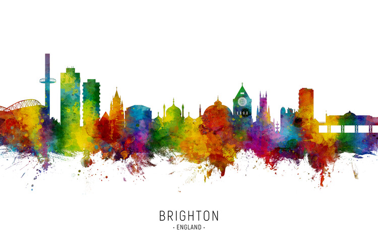 Poster Brighton England United Kingdom Skyline Cityscape Painting W