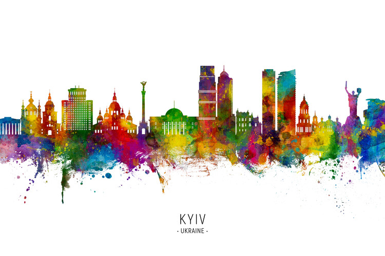 Плакат Kyiv Ukraine Skyline Cityscape Painting Watercolor