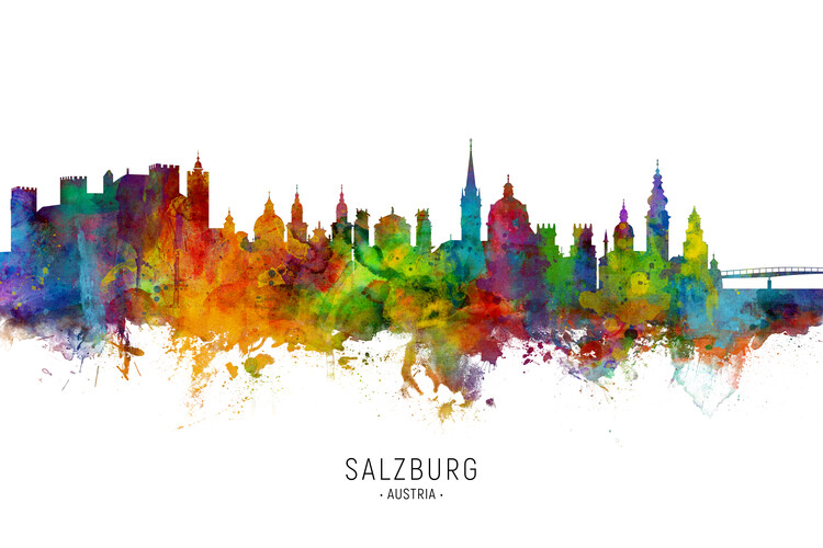 Плакат Salzburg Austria Skyline Cityscape Painting Watercolor