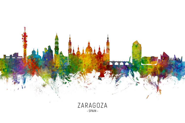 Плакат Zaragoza Spain Skyline Cityscape Painting Watercolor