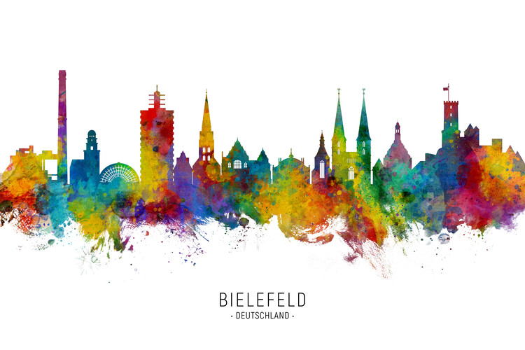 Плакат Bielefeld Deutschland Skyline Cityscape Painting Watercolor