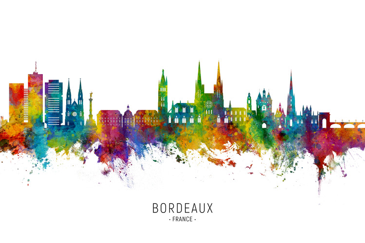 Плакат Bordeaux France Skyline Cityscape Painting Watercolor