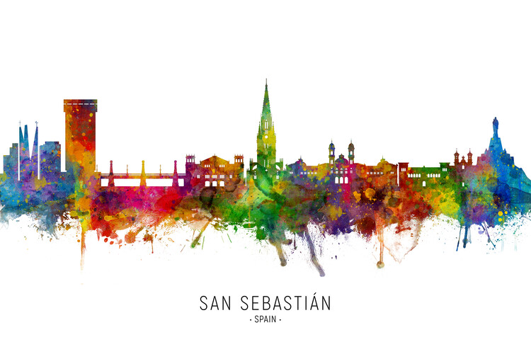 Плакат San Sebastián Spain Skyline Cityscape Painting Watercolor