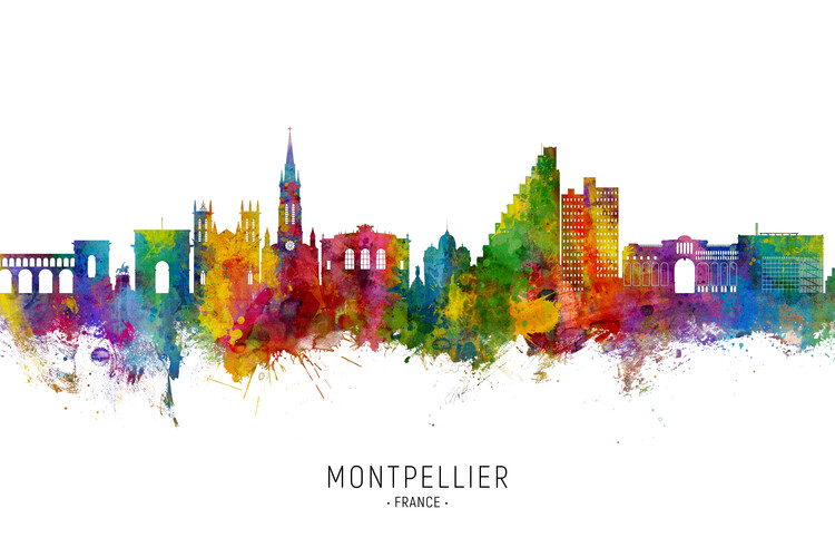 Плакат Montpellier France Skyline Cityscape Painting Watercolor