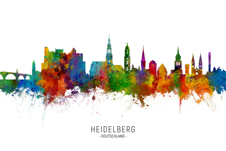 Плакат Heidelberg Deutschland Skyline Cityscape Painting Watercolor