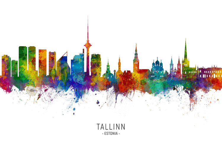 Плакат Tallinn Estonia Skyline Cityscape Painting Watercolor