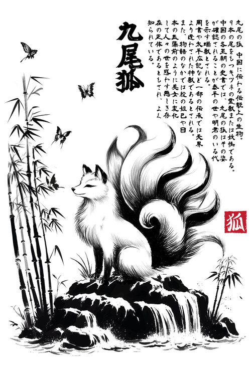 Plakát kitsune sumie