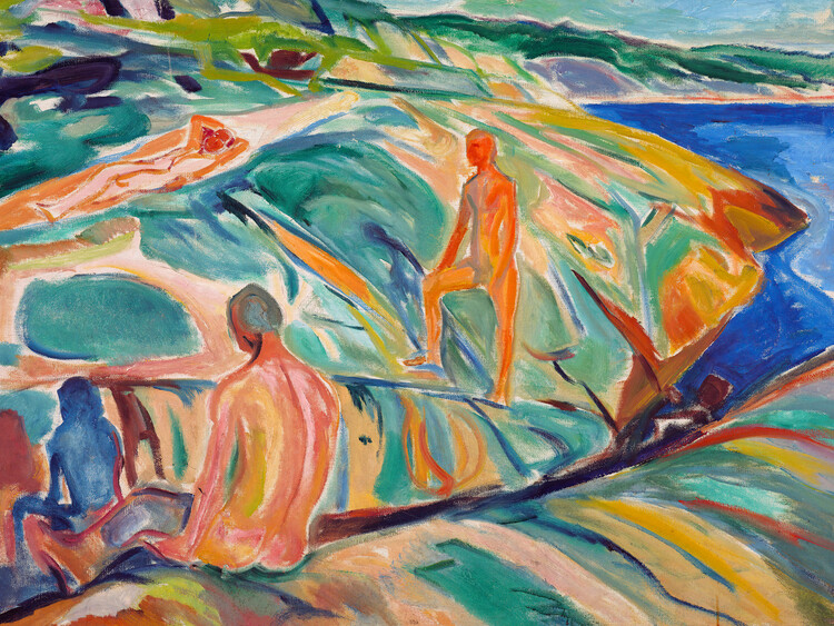 Obraz na plátně Bathing Men on the Rocks (Male Nude) - Edvard Munch