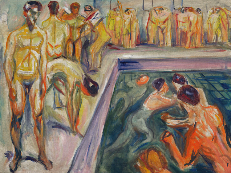 Póster Naked Men in Swimming Pool (Male Nude) - Edvard Munch