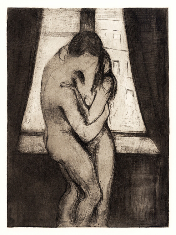 Obraz na plátně The Kiss (Romantic Bedroom Sketch) - Edvard Munch