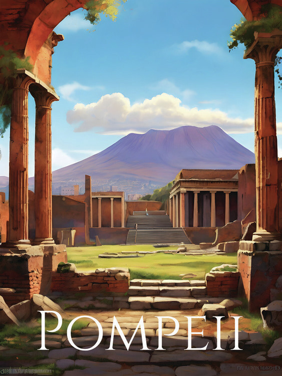 Plakát Ruins of Pompeii and Vesuvius