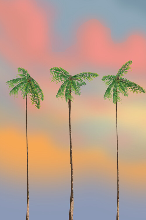Плакат Three Palm Trees at dusk