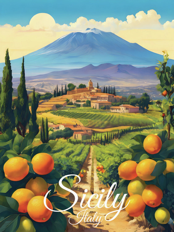 Poster Sicily Orange Grove
