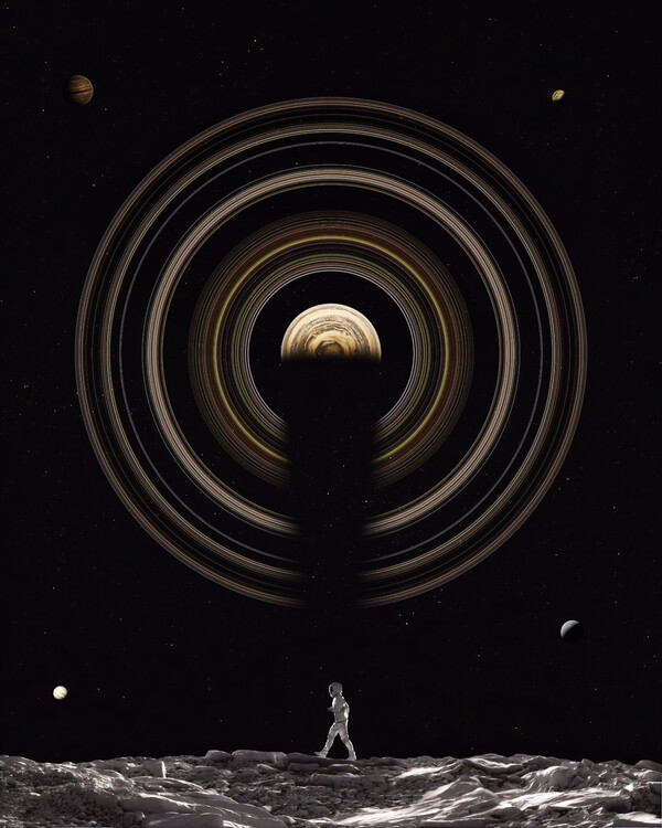 Плакат Saturn Circles and Astronaut on moon